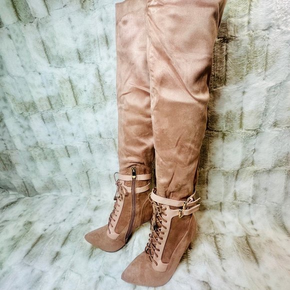 So Me Blush Pink Over The Knee 4.5" Stiletto Heel Boot - Picture 1 of 8